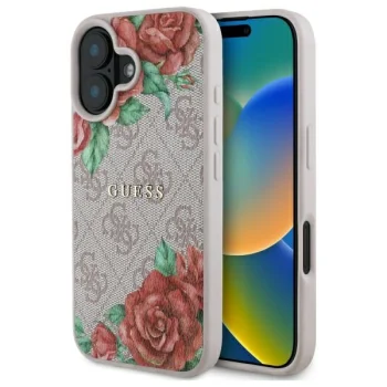 Dėklas Guess iPhone 16 6.1" 4G Flowers Print MagSafe, rožinis