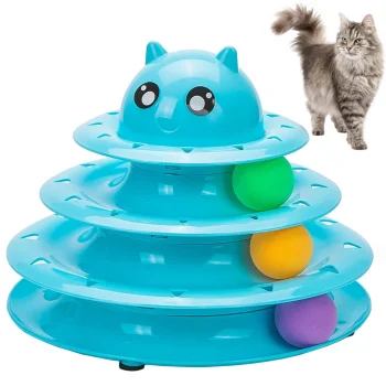 Interactive Cat Toy 3-Level Tower with 3 Balls, Blue