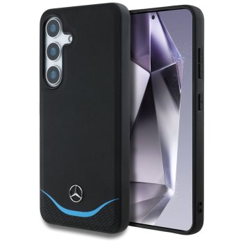 Mercedes Leather Contrasted Blue MagSafe Case for Samsung Galaxy S25, Black
