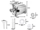 Electric Meat Grinder 800W Stainless Steel with 3 Plates, Silver