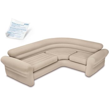 INTEX 68575 Inflatable Corner Sofa 4-Person Couch, 257x203x76 cm, Beige