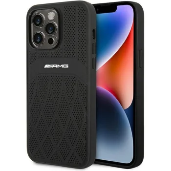 Mercedes iPhone 14 Pro Max Case Leather Curved Lines MagSafe, Black