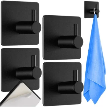 Ruhhy Self-Adhesive Towel Hook Set, 4 pcs, Black