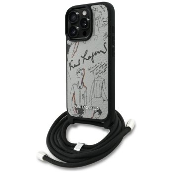 Karl Lagerfeld Crossbody Grained Pattern & Logo Case for iPhone 16 Pro, Gray