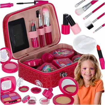 Kids Pretend Play Makeup Set in Cosmetic Case (22 Pieces, Imitation) Pink KX2944