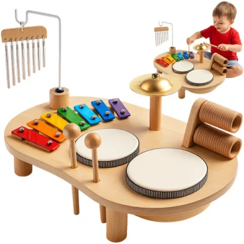 Kruzzel 26903 Wooden Musical Activity Table for Toddlers with Instruments