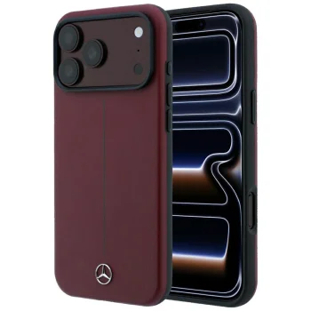 Mercedes Leather Semi Wrap Iconic Line MagSafe Case for iPhone 18 Pro Max / 17 Pro Max - Burgundy