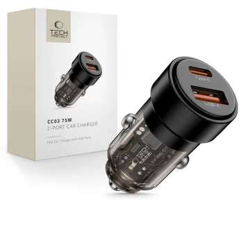 Tech-Protect CC03 2-port PD 75W Car Charger, Black