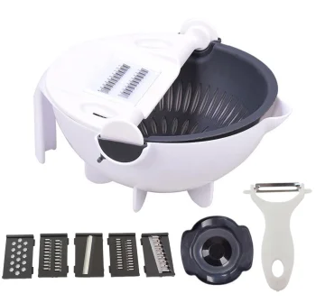 Multifunctional Vegetable Slicer with Bowl and Strainer AG693, White/Black