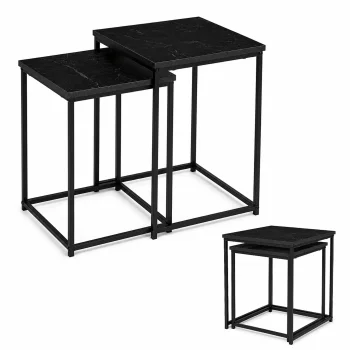 Set of 2 Coffee Tables ModernHome, Nesting Square, Black Marble