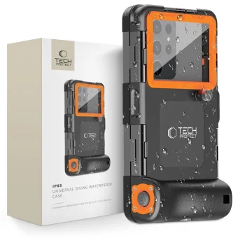 Tech-Protect IPX8 Waterproof Case for 4.7-6.7" Smartphones, Black/Orange