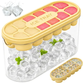 Silicone Ice Cube Tray with Container and Lid, Yellow
