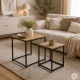 ModernHome Set of 2 Square Coffee Tables 2in1, Light Oak