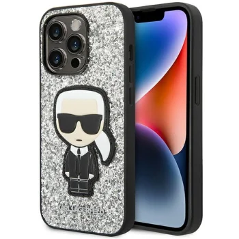 Karl Lagerfeld Glitter Flakes Ikonik Case for iPhone 14 Pro, Silver