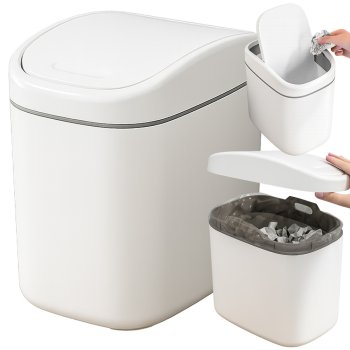 Desktop Trash Can with Swing Lid 2L, Small Mini Garbage Can for Office and Bathroom