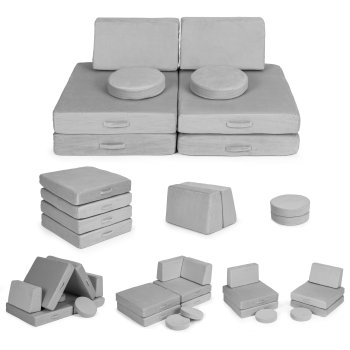 Liels moduļu rotaļu dīvāns bērniem DIY 8 spilveni ECOTOYS, pelēks
