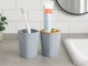 Bathroom Accessory Set, 6 Pieces, Grey/Bamboo