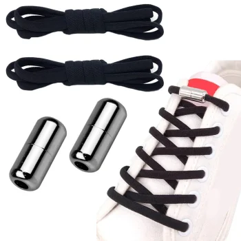No-Tie Elastic Shoelaces for Shoes 100cm, Black, 2 Pcs