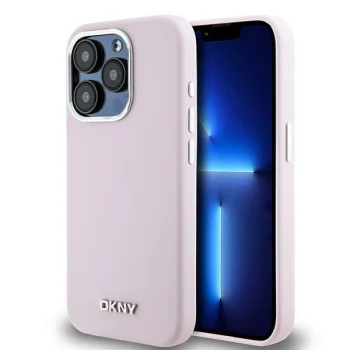 DKNY iPhone 14 Pro Case Liquid Silicone Small Metal Logo MagSafe, Pink