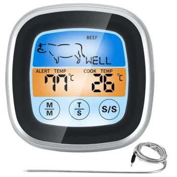 Digital Meat Thermometer with Probe and Touchscreen, White