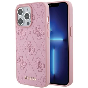 Guess iPhone 15 Pro Max Case Leather 4G Stamped, Pink