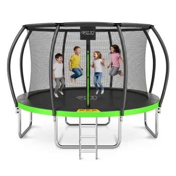 4Fizjo PRO Kids Garden Trampoline with Safety Net, 435 cm (14FT), Green/Black