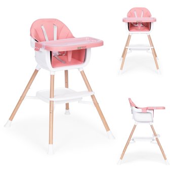 ECOTOYS 2-in-1 Baby High Chair with Booster Seat, Pink