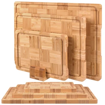 Ruhhy Bamboo Cutting Board Set, 3 Pcs with Stand