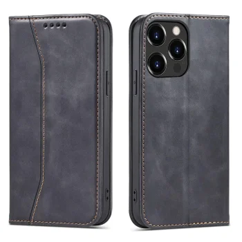 Atverčiamas dėklas iPhone 14 Pro Magnet Fancy Case su piniginės funkcija ir stovu, juodas