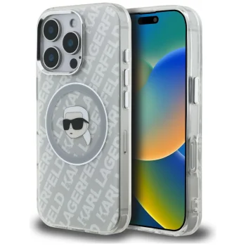 Karl Lagerfeld IML Karl Head Logo MagSafe Case for iPhone 16 Pro Max, Gray
