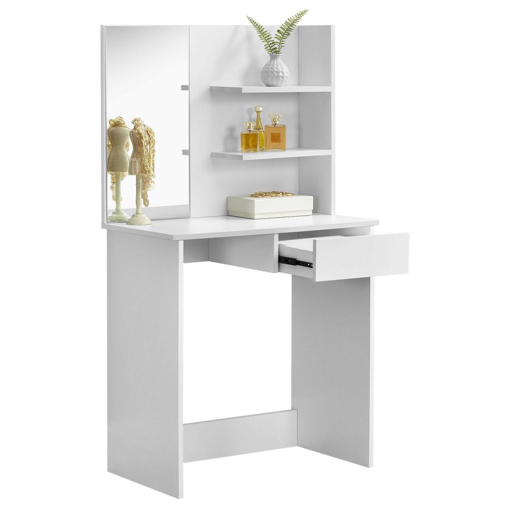 Modern Dressing Table with Large Mirror and Shelves ModernHome, White (1)