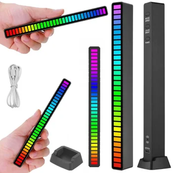 USB RGB LED Light Bar with Sound Reaction, 18 Modes, Black