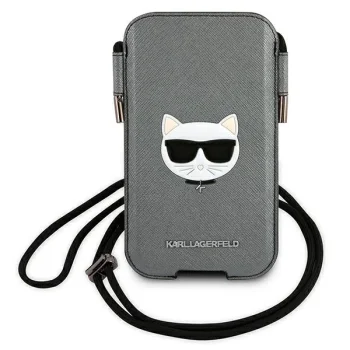 Karl Lagerfeld Saffiano Ikonik Choupette Head Phone Bag Grey