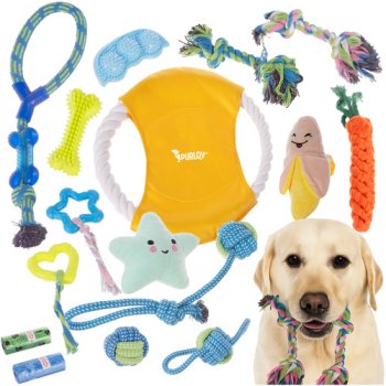 PURLOV 16-in-1 Dog Chew Toy Set with Rope and Tug Toys 25384