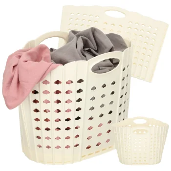 Collapsible Laundry Basket with Handles, Cream