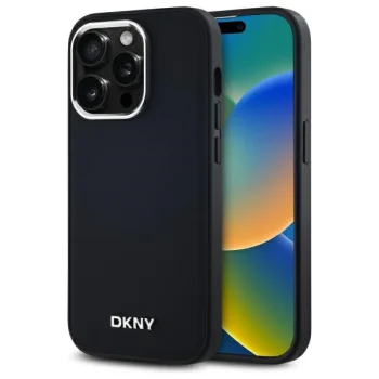 DKNY iPhone 14 Pro Case Plain Silver MagSafe Logo, Black