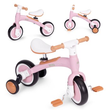 ECOTOYS 3-in-1 Kids Balance Bike with Pedals and Training Wheels, Pink