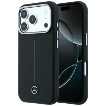 Mercedes Leather Semi Wrap Iconic Line MagSafe Case for iPhone 17 Pro Max Black