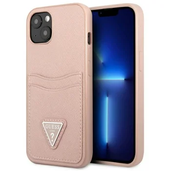 Guess Saffiano Triangle Logo Cardslot Case for iPhone 13 - Pink