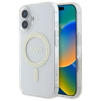 Guess iPhone 16 Plus Case IML Glitter Circle MagSafe, Transparent
