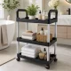 Mobile Storage Cart on Wheels, 3 Tiers, Black/Silver