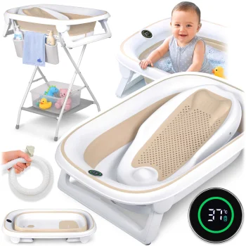 Foldable Baby Bathtub with Stand Nukido Nk-279, White/Beige
