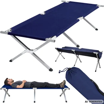 Folding Camping Bed with Carry Bag, Dark Blue