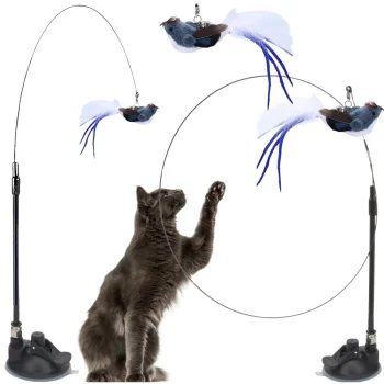 Interactive Cat Toy Rod with Suction Cup and Bird