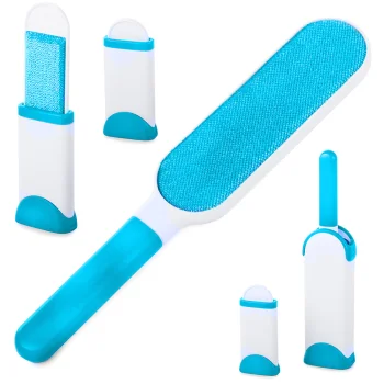 Pet Hair and Lint Remover Brush Set with Self-Cleaning Base, Blue