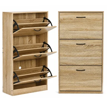 ModernHome Light Oak 3-Compartment Shoe Cabinet 60cm