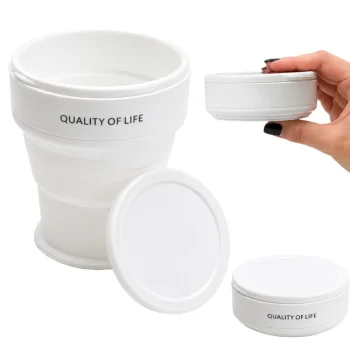 Collapsible Silicone Cup with Lid, 200 ml, White