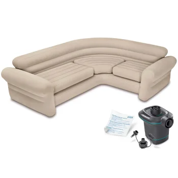 Inflatable Corner Sofa INTEX 68575-66640 with Electric Pump, 257 x 203 x 76 cm