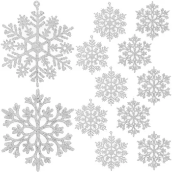 Ruhhy Christmas Tree Ornaments - Snowflakes, 12 pcs, White with Glitter