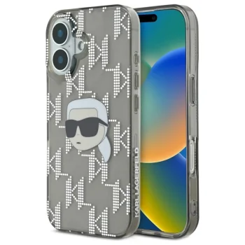 Karl Lagerfeld iPhone 16 Case IML Karl Head Electroplated, Black